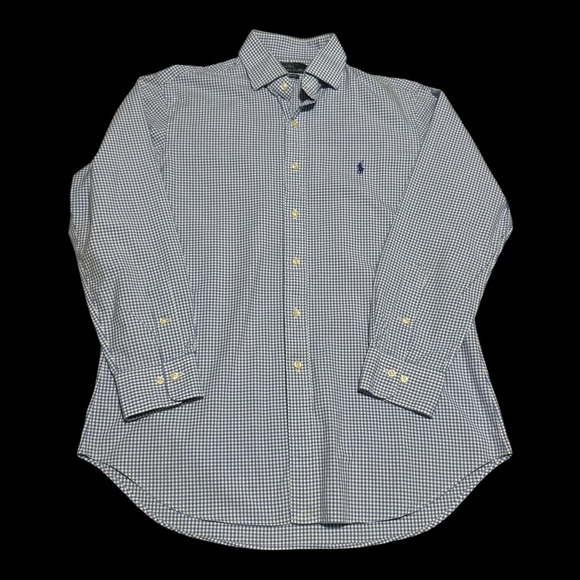 Polo Ralph Lauren Custom Fit Plaid Blue White Button Down Shirt Men's 16 - Picture 1 of 8
